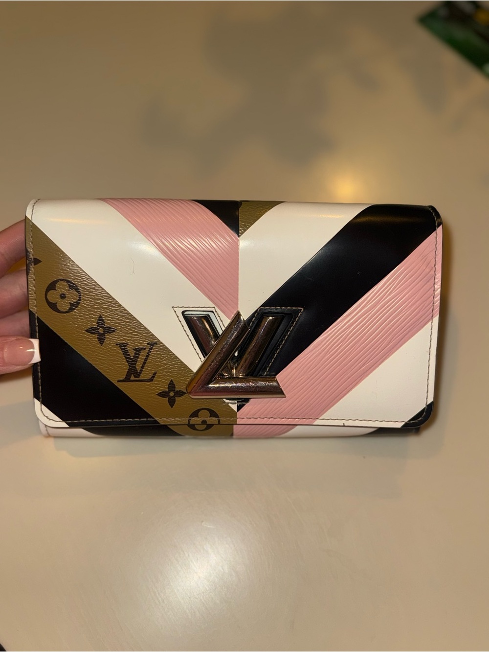 Louis Vuitton Pink White Black & Brown Chevron Epi Wallet with LV Emblem